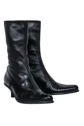 Miu Miu - Black Leather Pointed-Toe Boots Sz 9