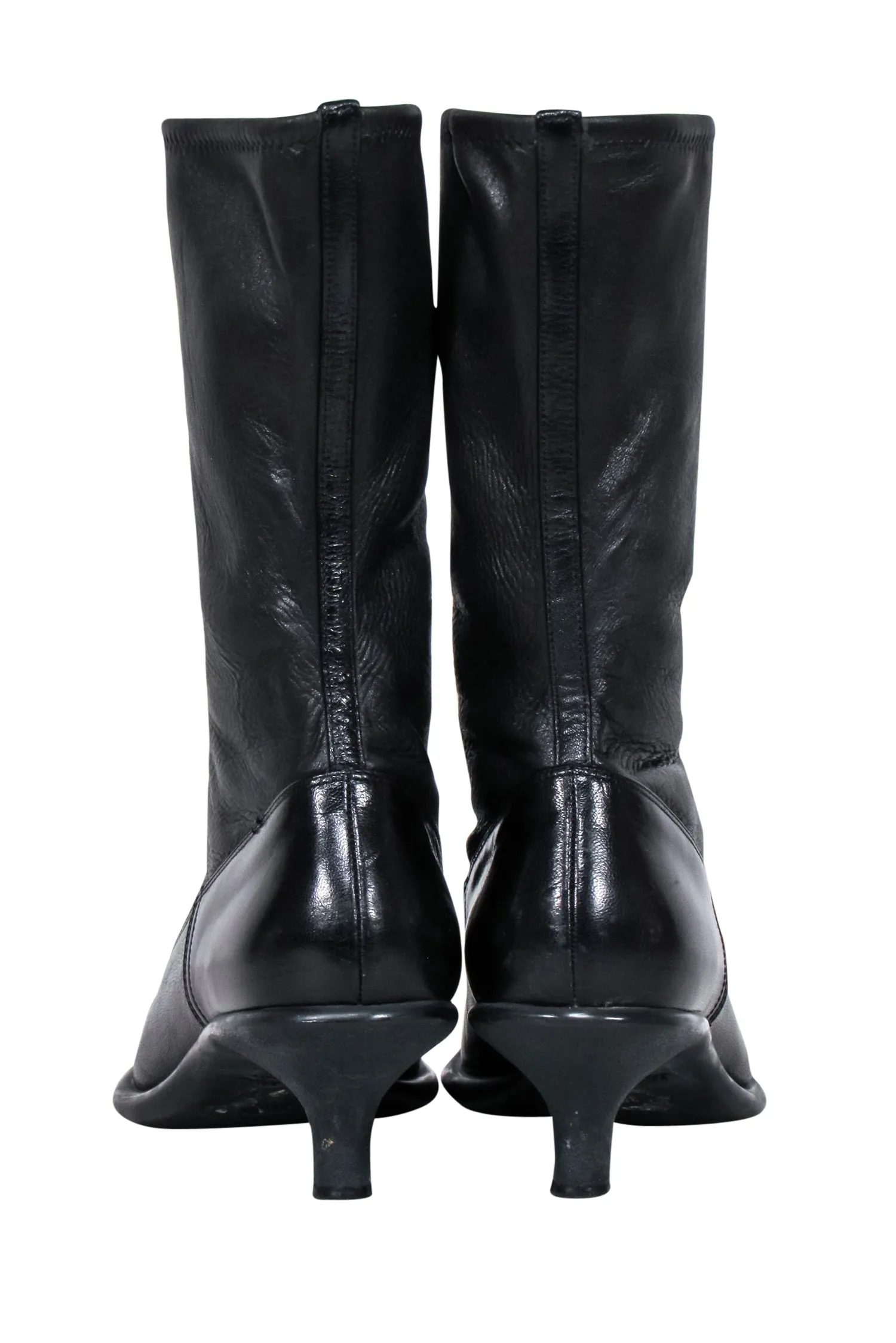 Miu Miu - Black Leather Pointed-Toe Boots Sz 9