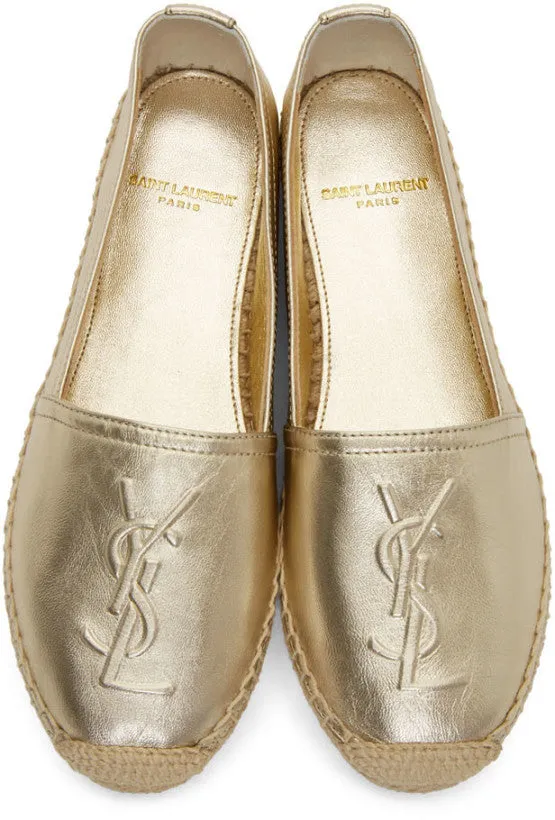 Metallic Gold Monogram Leather Espadrille