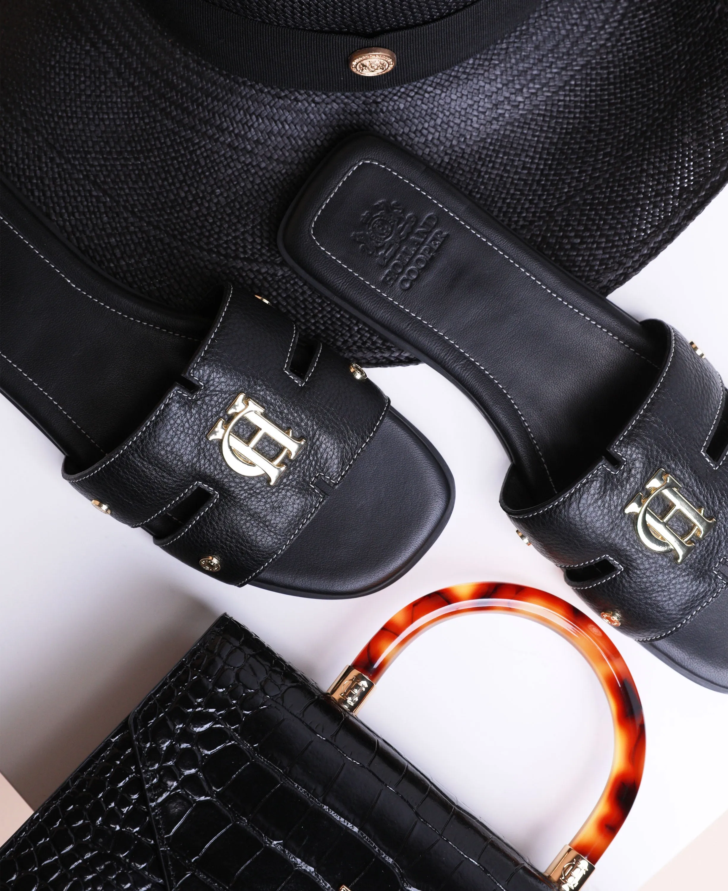 Monogram Slides                             Black Leather