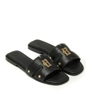 Monogram Slides                             Black Leather