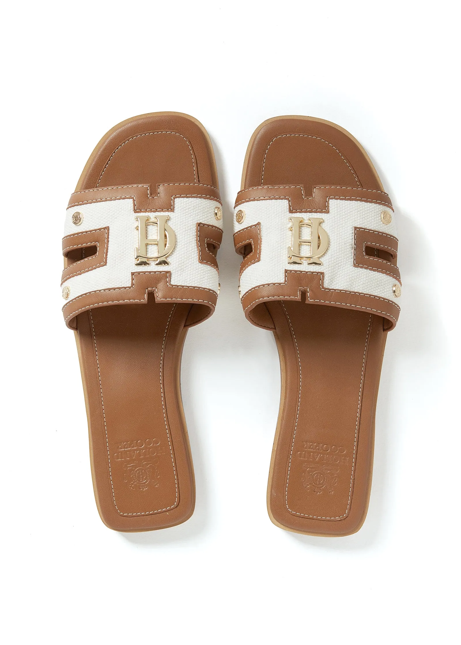 Monogram Slides (Tan Canvas)