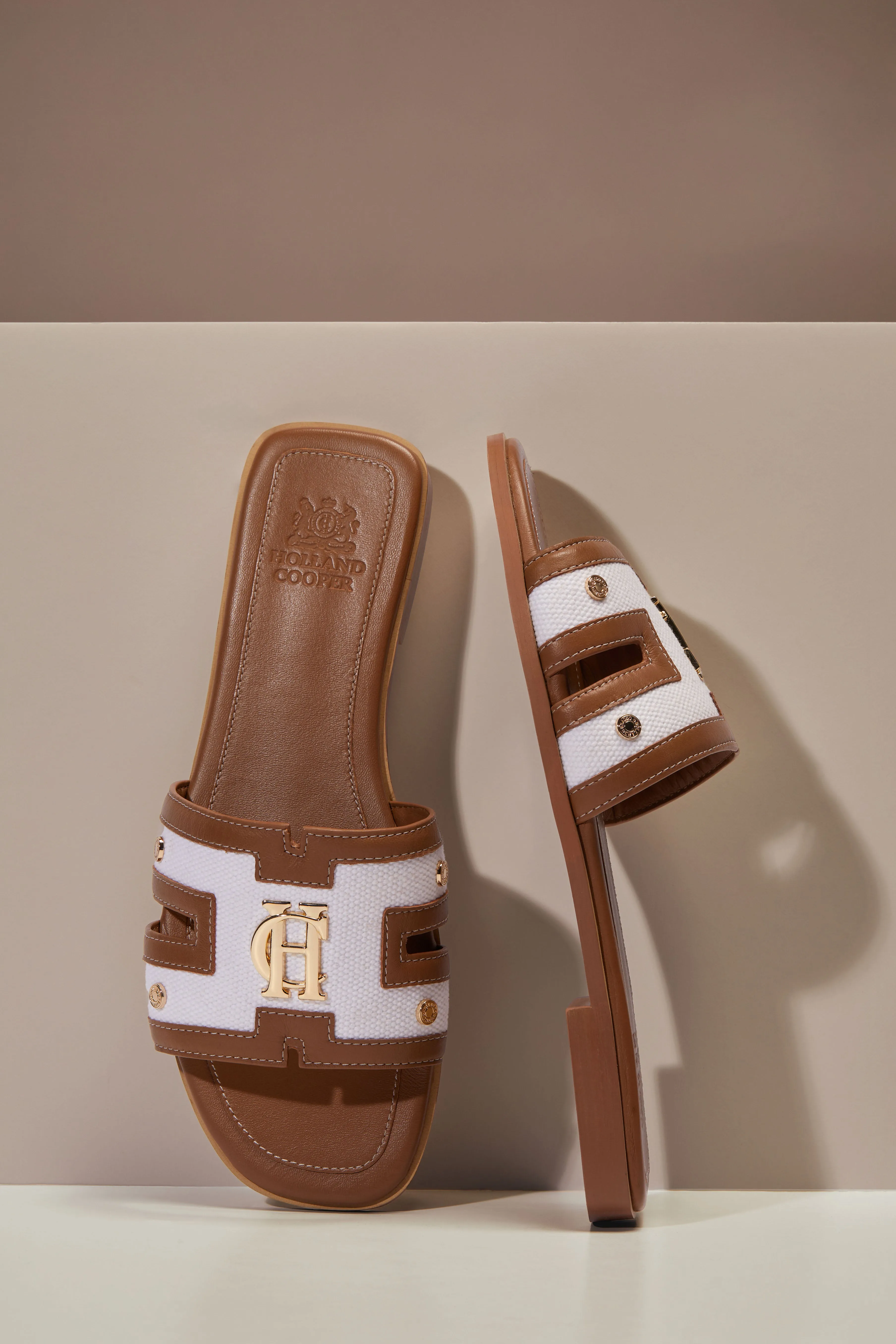 Monogram Slides (Tan Canvas)