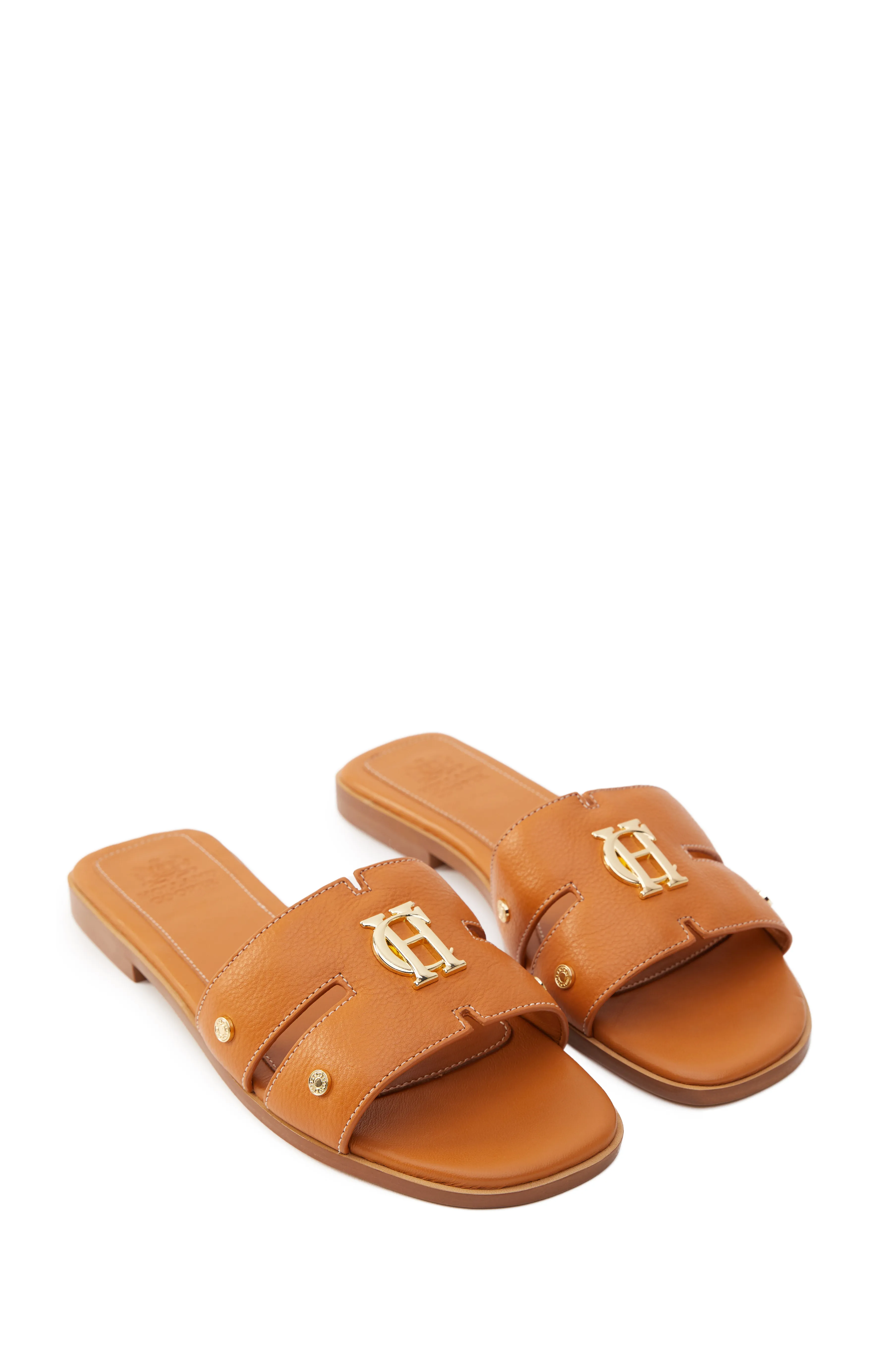 Monogram Slides (Tan Leather)