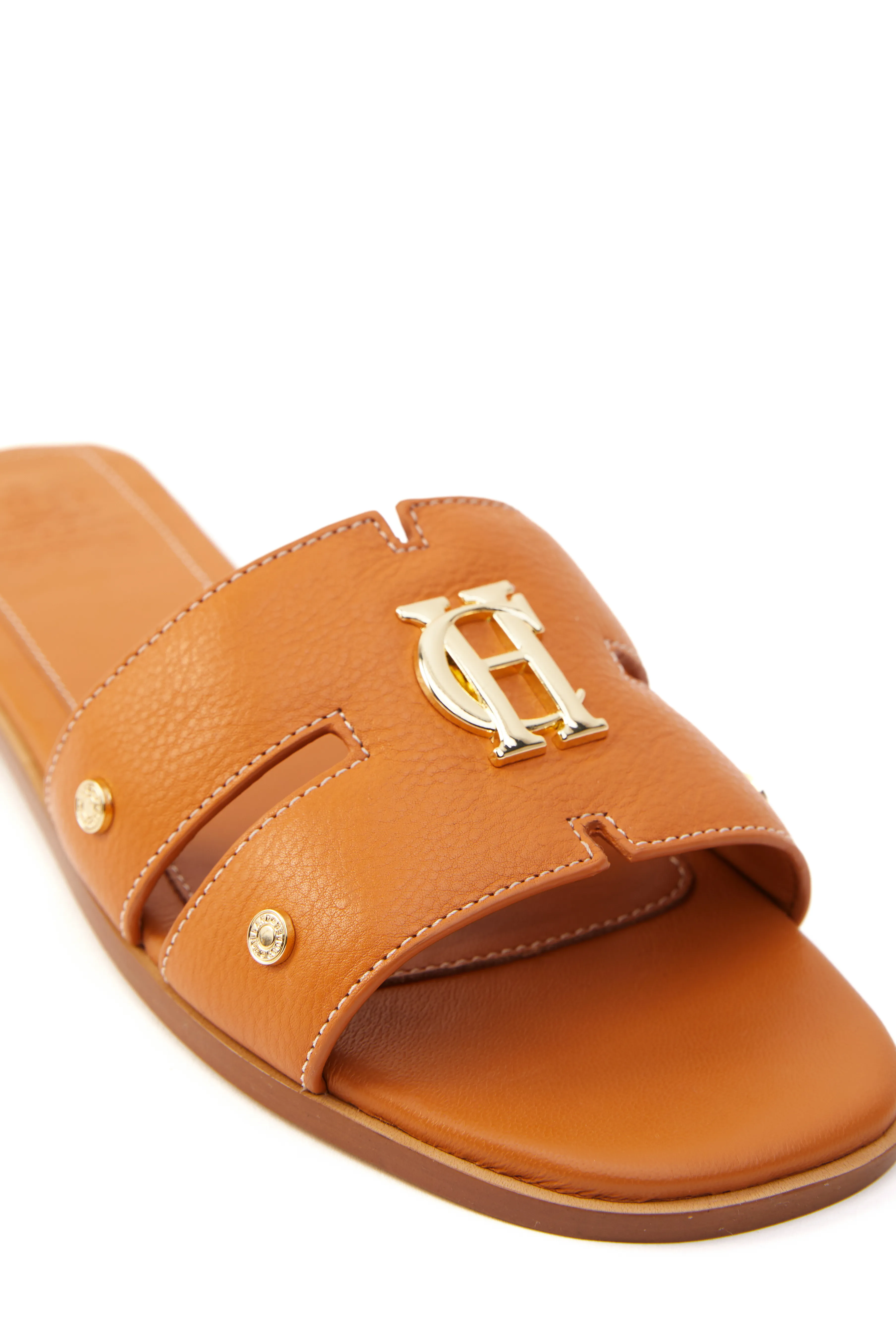 Monogram Slides (Tan Leather)