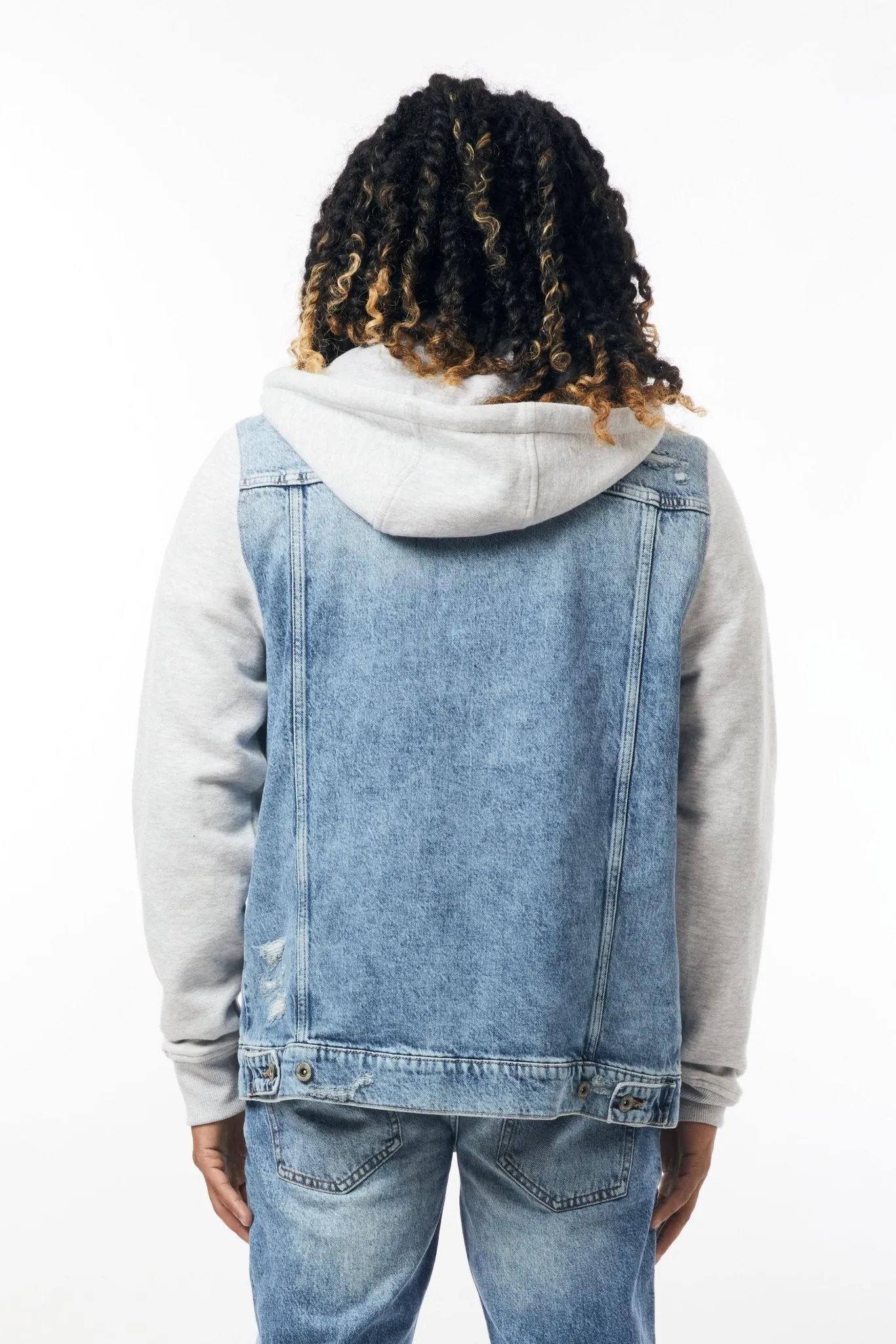 M.Society Denim Jacket with Fleece Hood in Light Blue