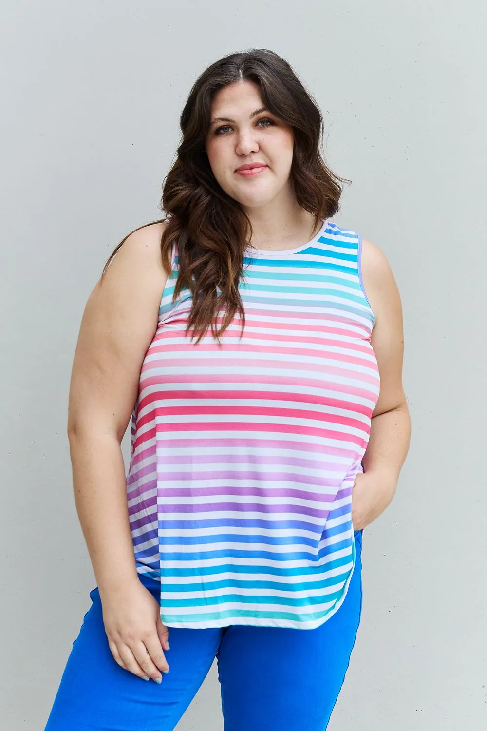 Multicolored Striped Sleeveless Round Neck Top - Love Yourself