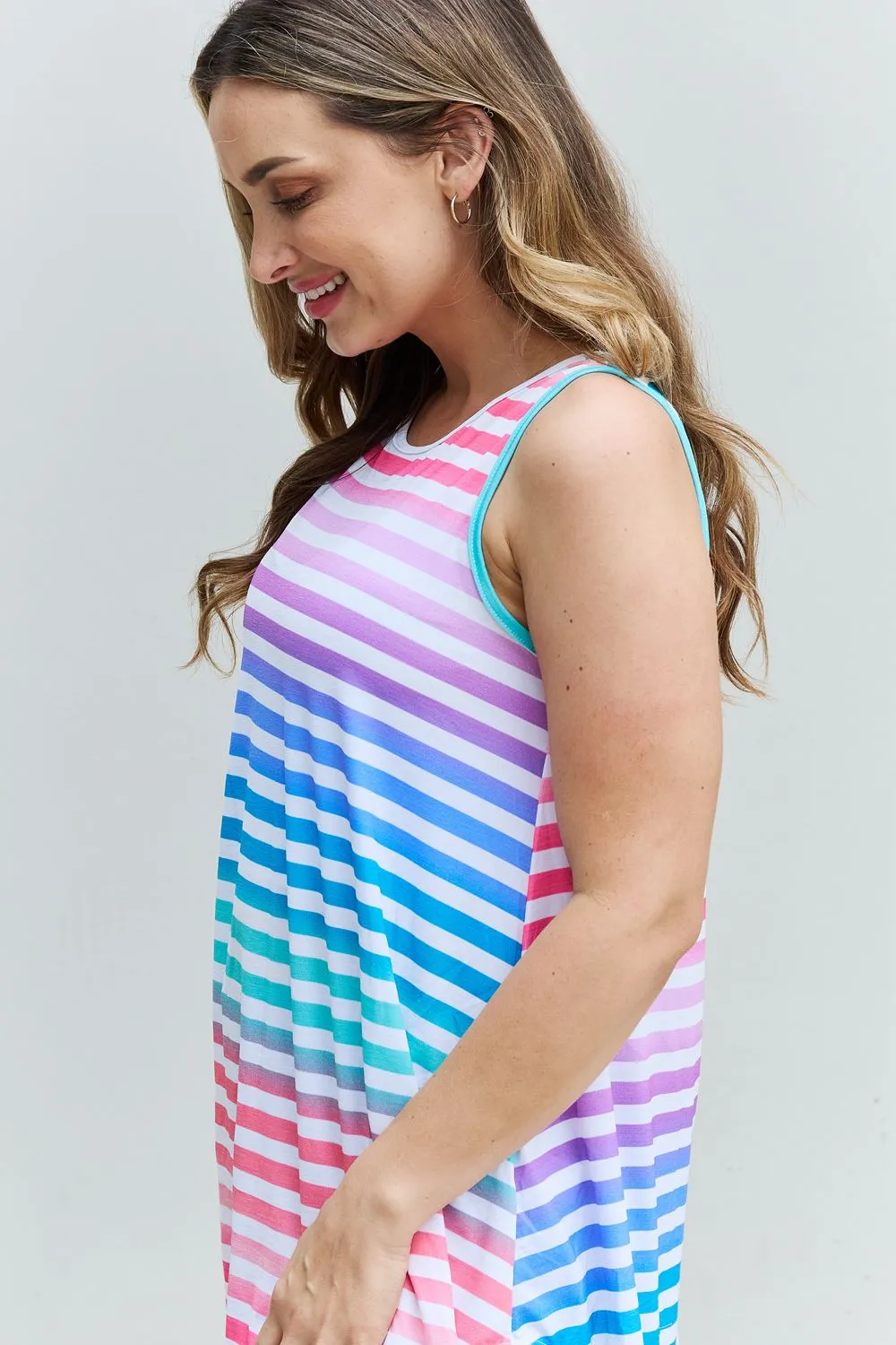 Multicolored Striped Sleeveless Round Neck Top - Love Yourself