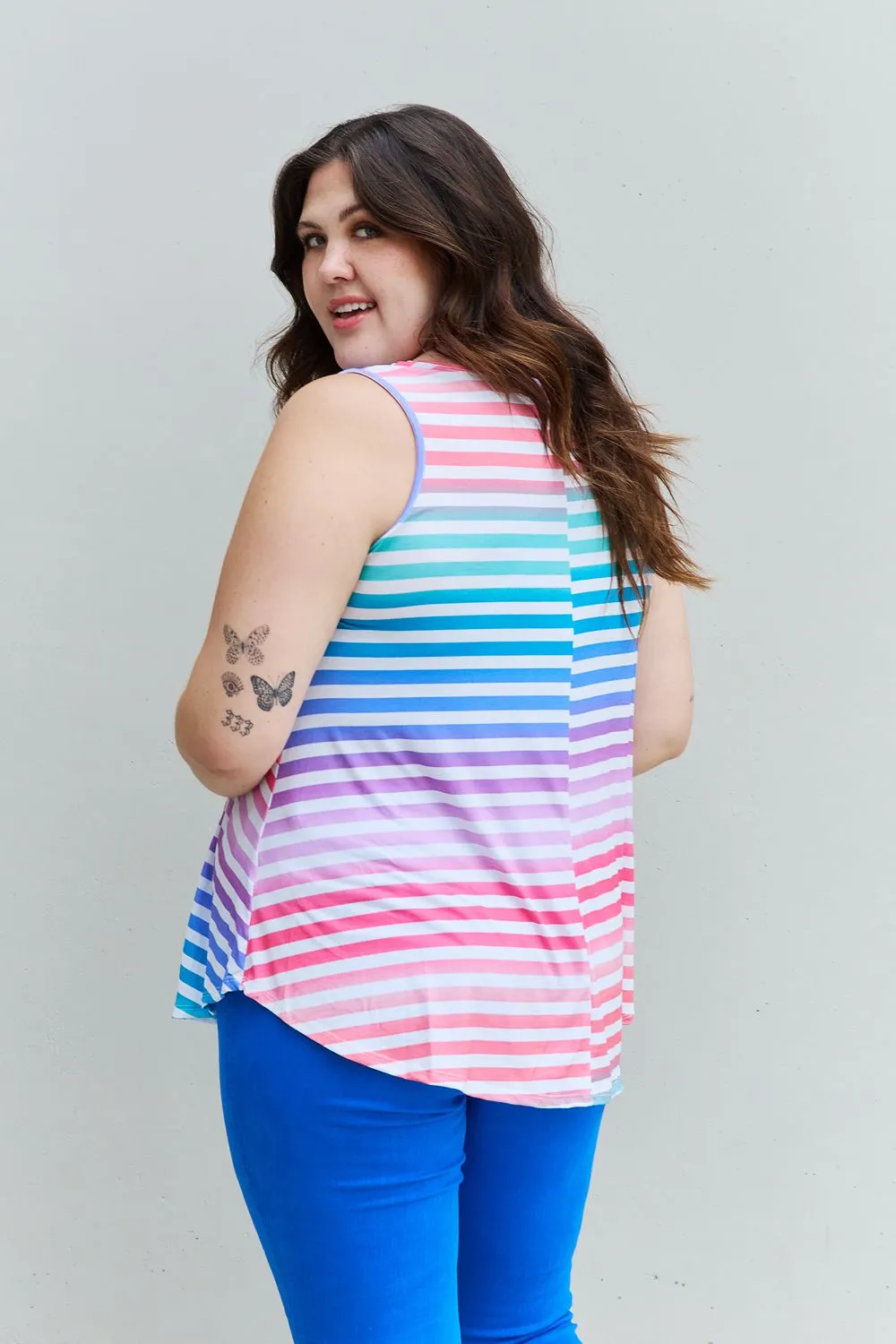 Multicolored Striped Sleeveless Round Neck Top - Love Yourself