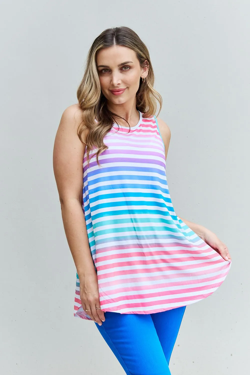 Multicolored Striped Sleeveless Round Neck Top - Love Yourself