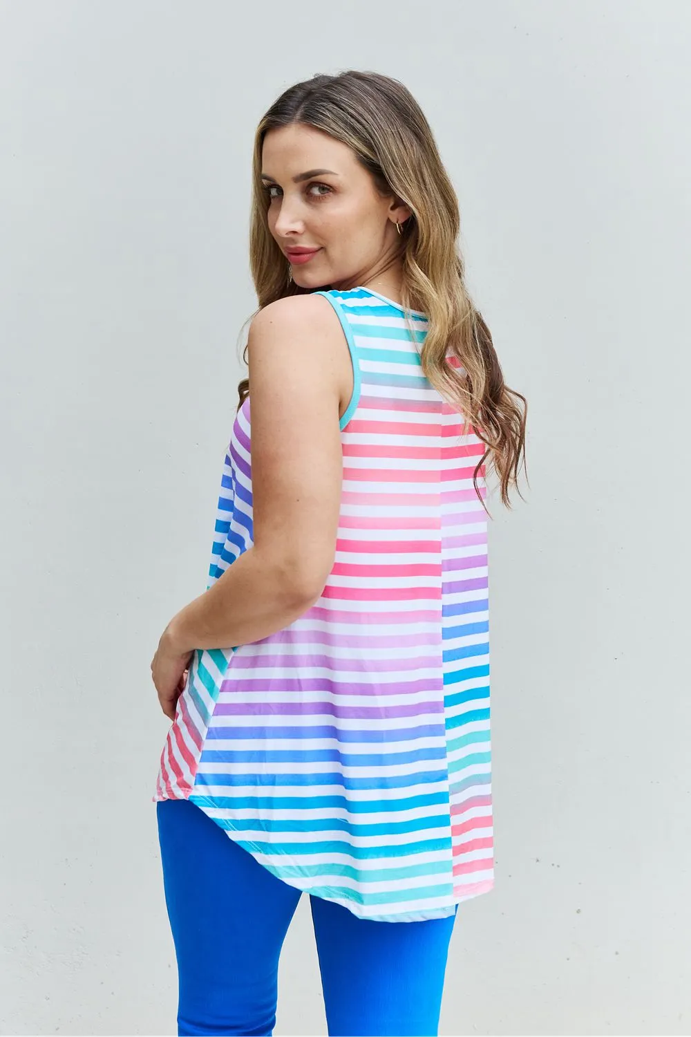 Multicolored Striped Sleeveless Round Neck Top - Love Yourself