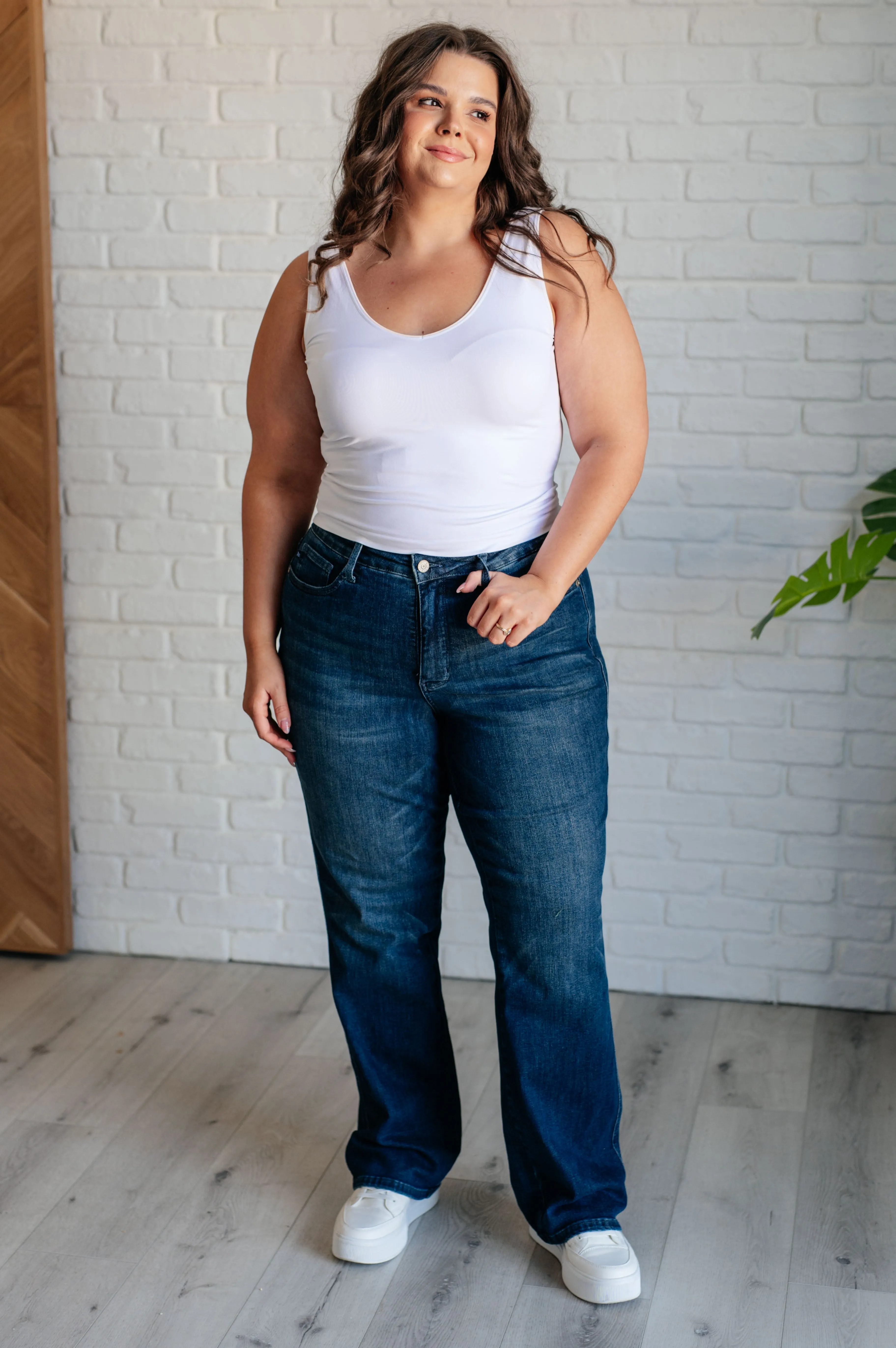 Classic Straight Jeans with Mid Rise Control Top named Muriel