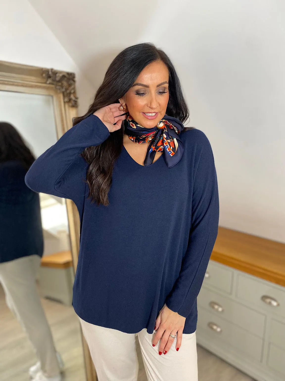 Navy V-Neck Knit Top Bea