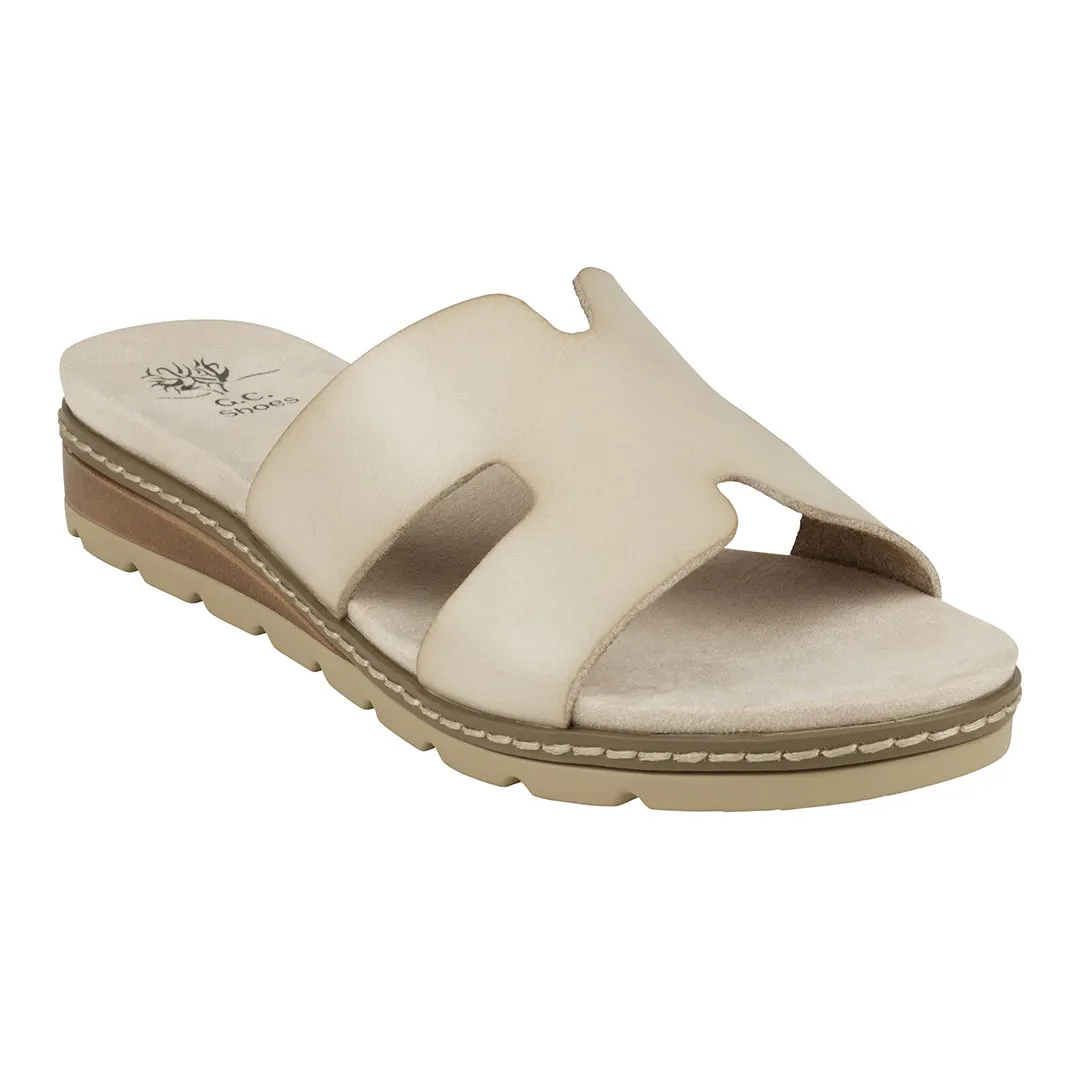 Nellie Beige Cut-Out Slide Flat Sandals