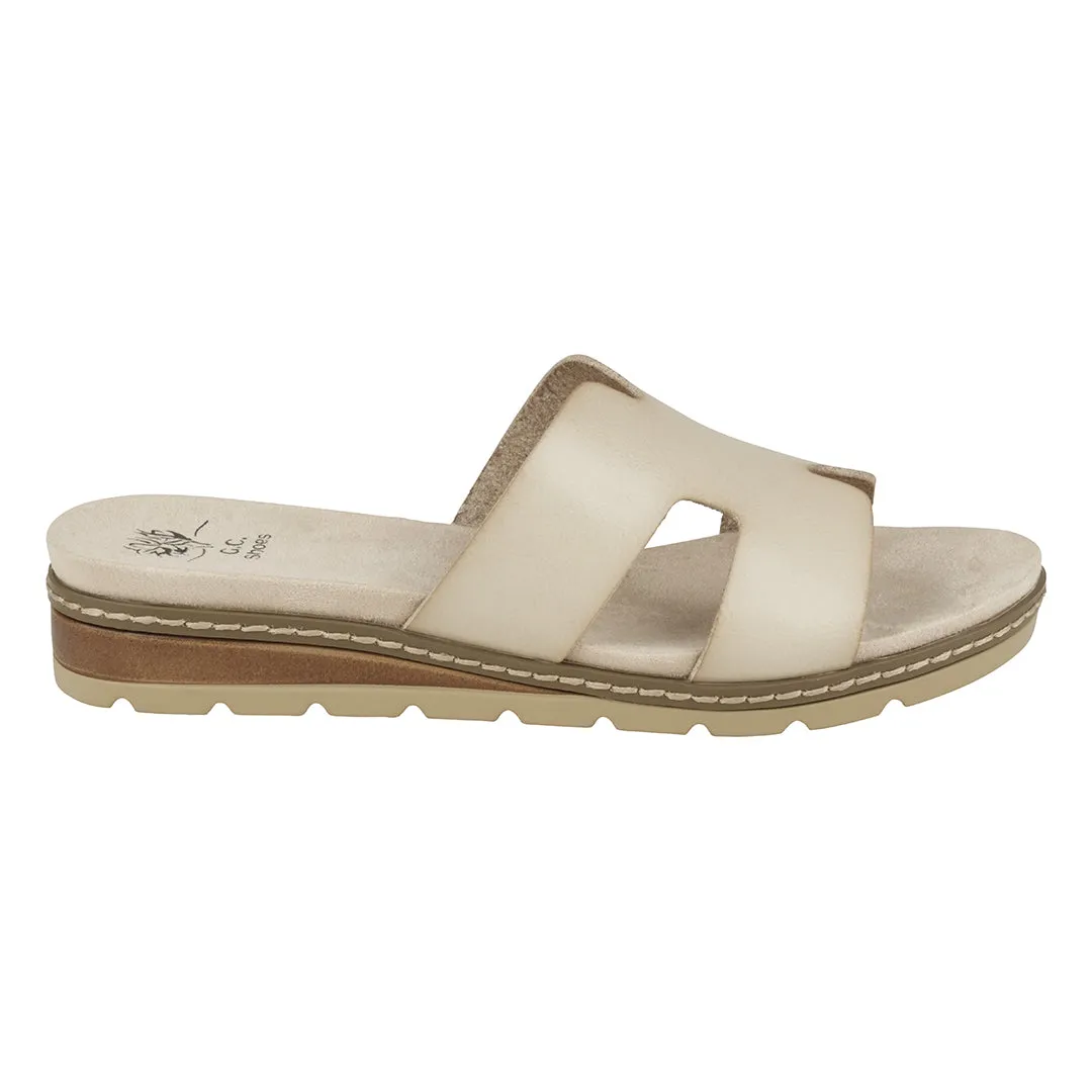 Nellie Beige Cut-Out Slide Flat Sandals