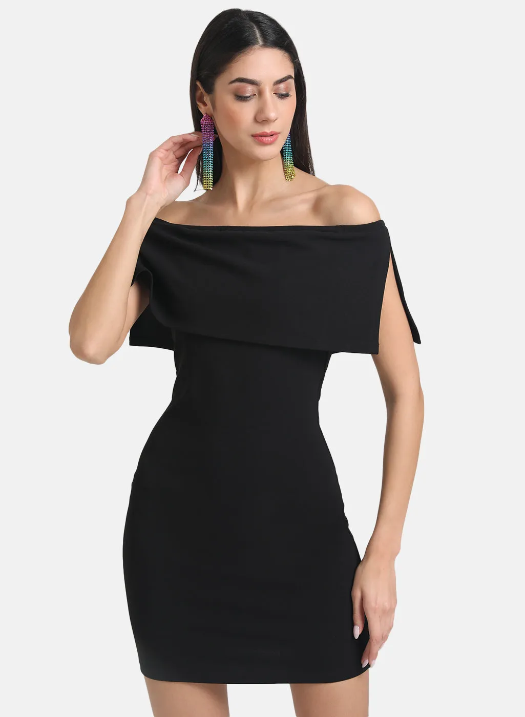 Off-Shoulder Mini Dress With Overlay - Stylish Clothing Option