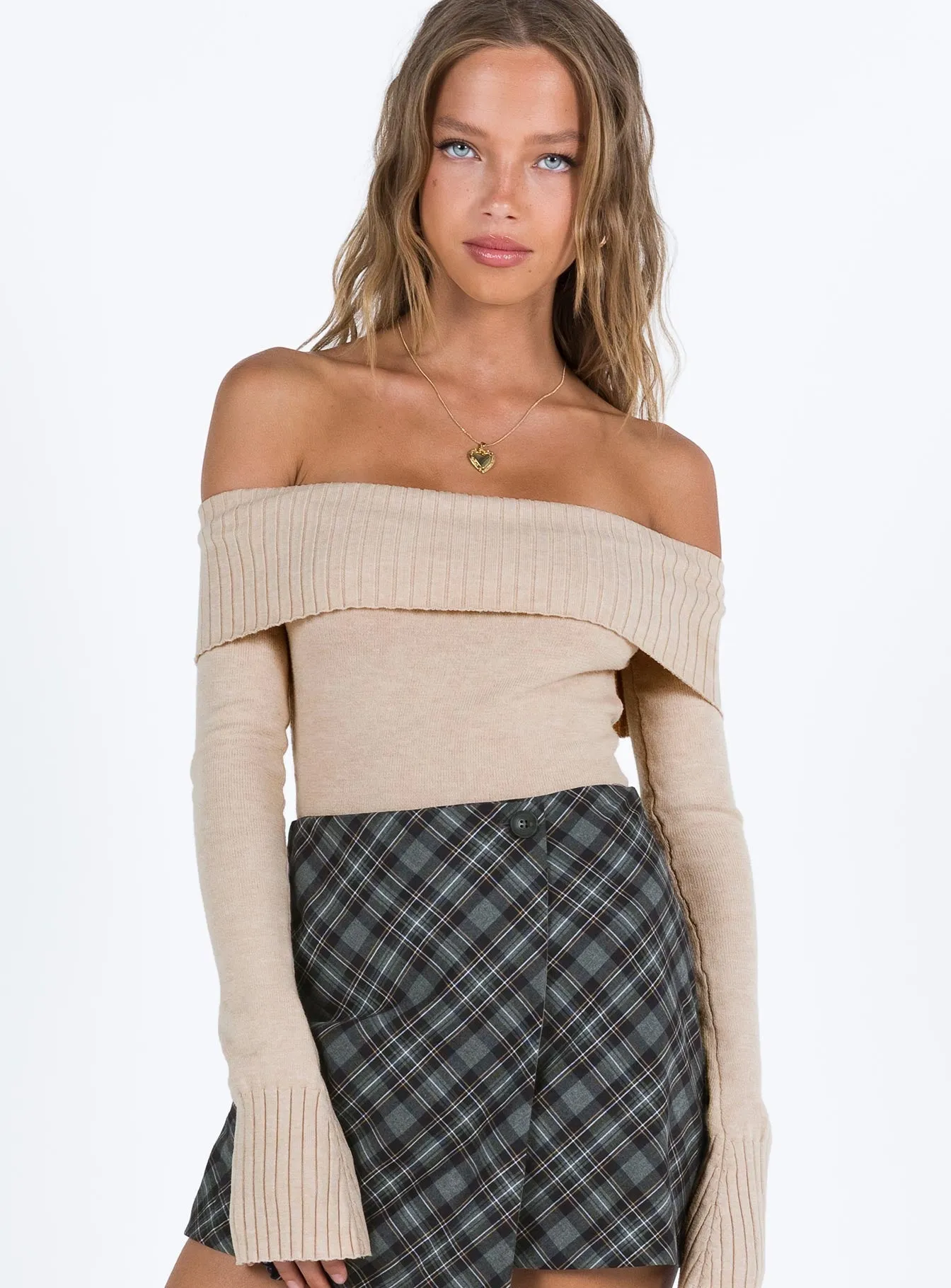 Off The Shoulder Bodysuit in Beige - Savani