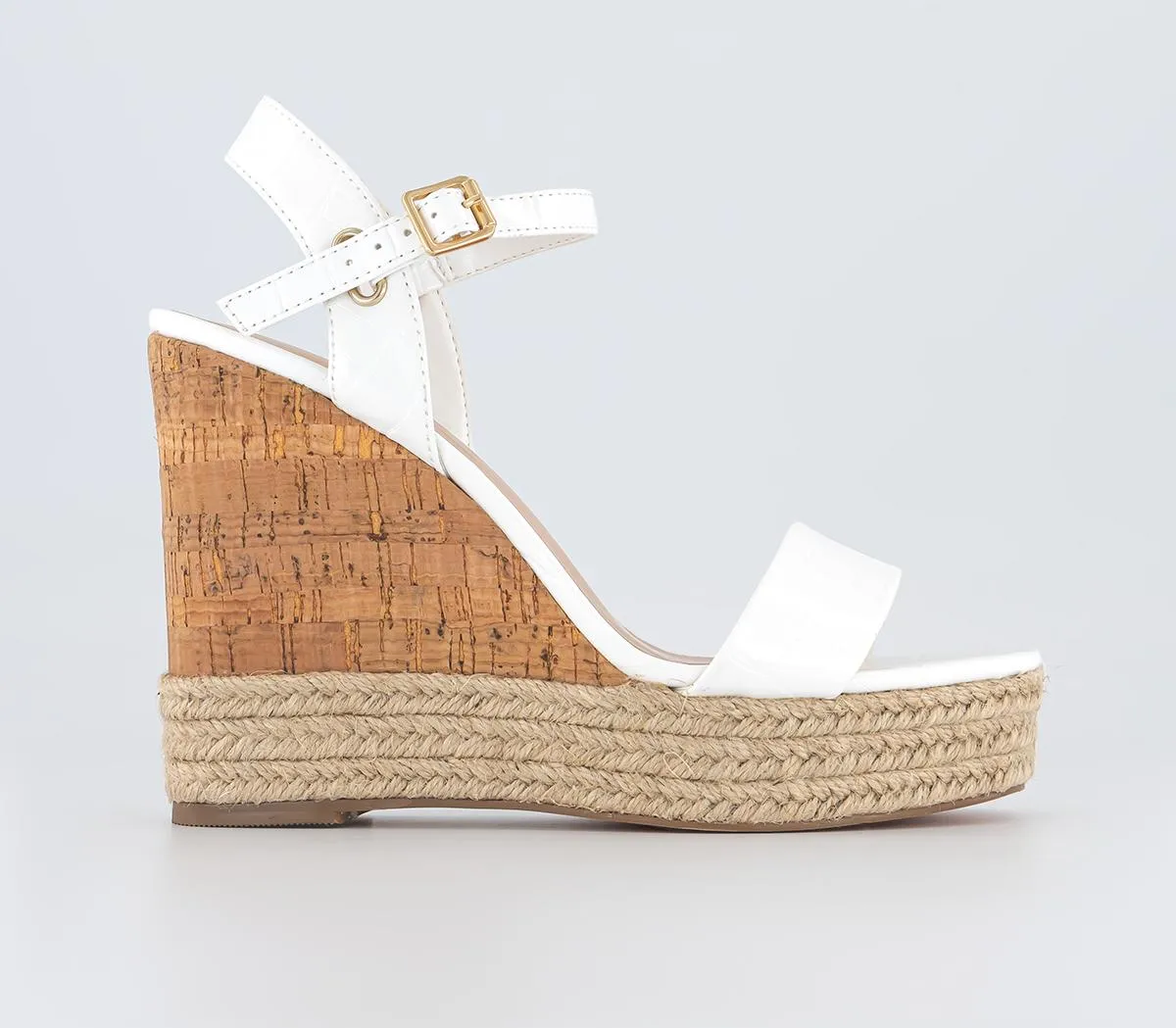 OFFICE Heated Cork Wedge Espadrilles White