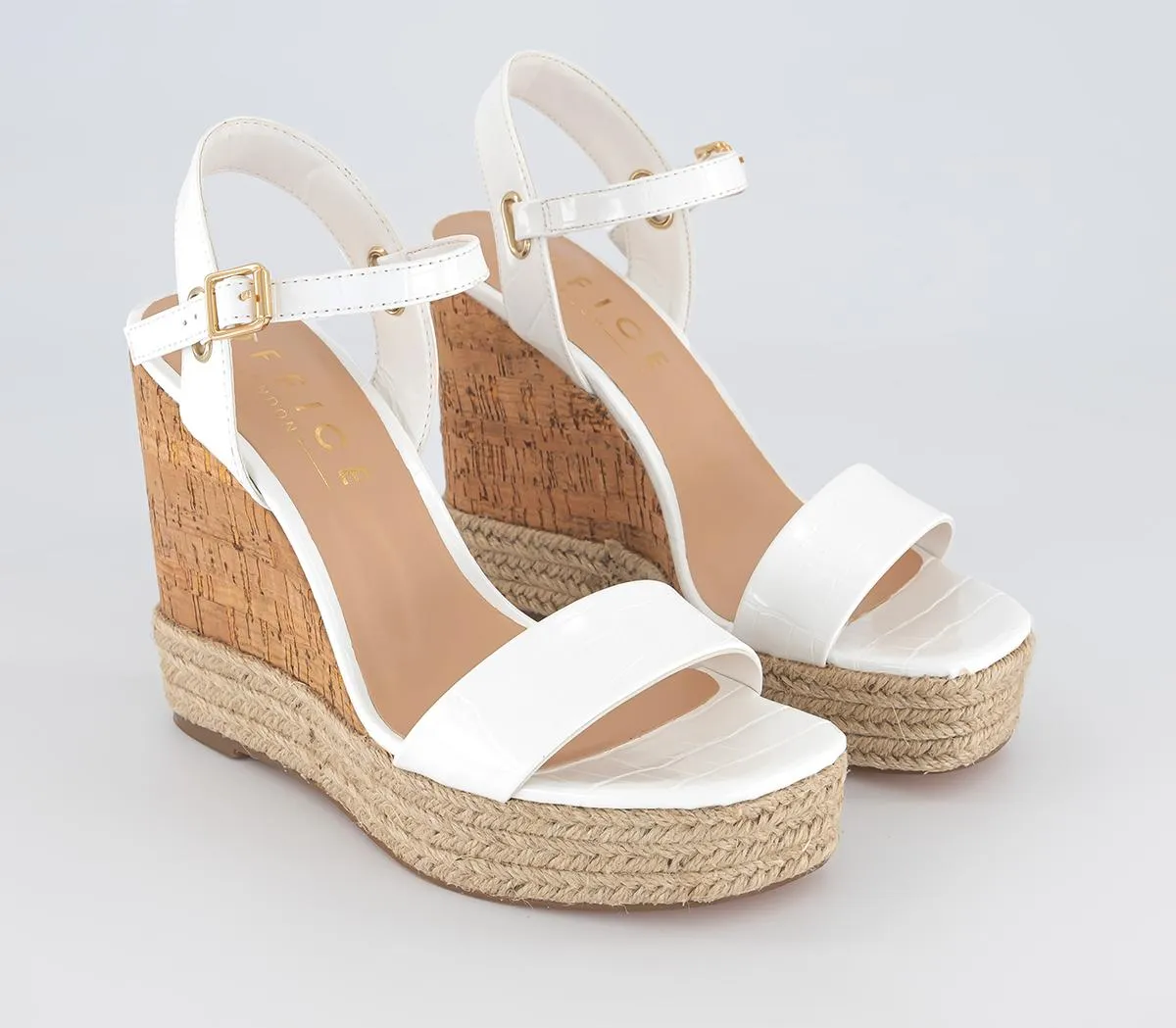 OFFICE Heated Cork Wedge Espadrilles White