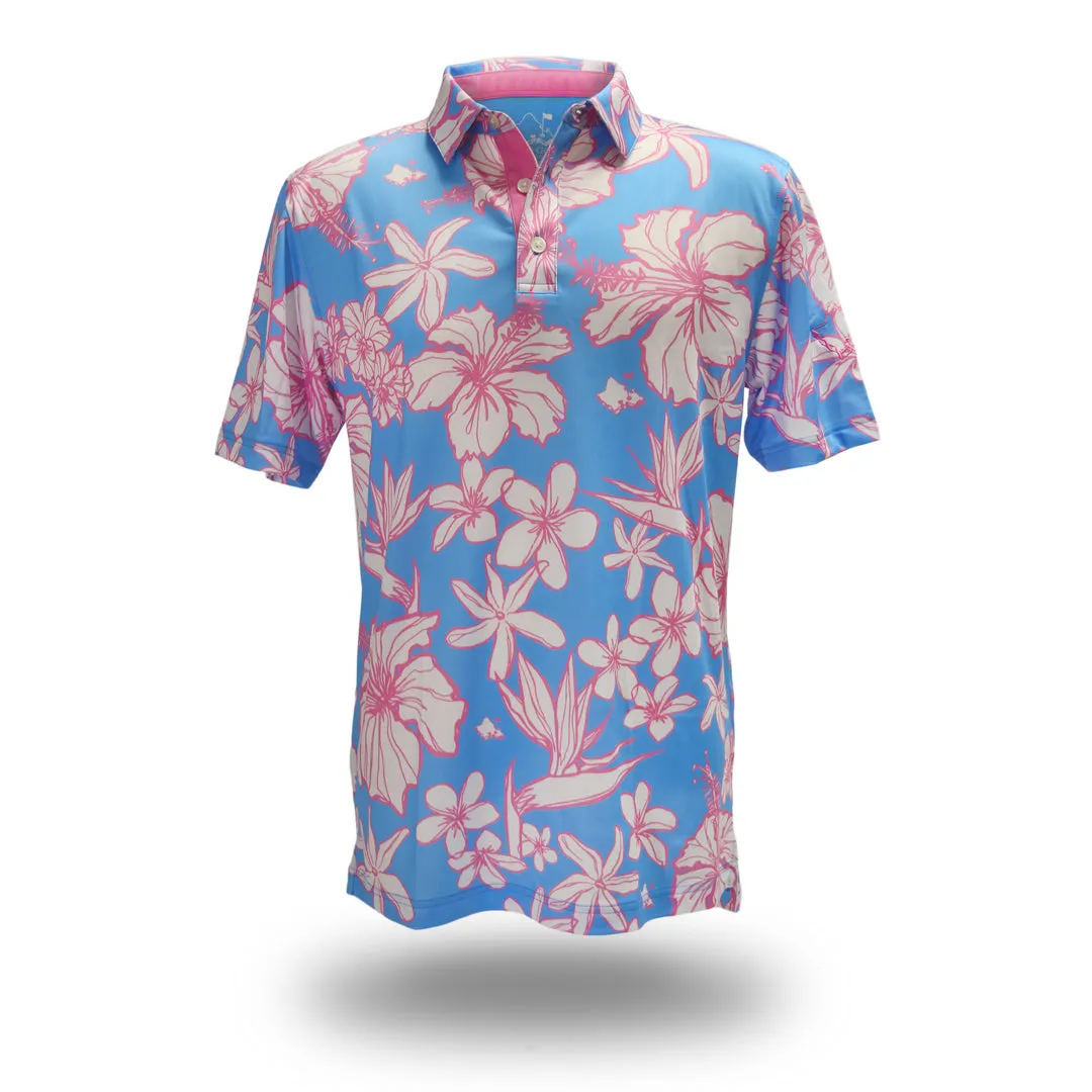 OGA Men's Polo Shirt - Sketchy Flora Pattern - Cotton Candy