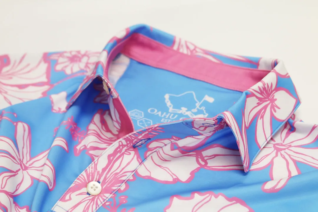 OGA Men's Polo Shirt - Sketchy Flora Pattern - Cotton Candy