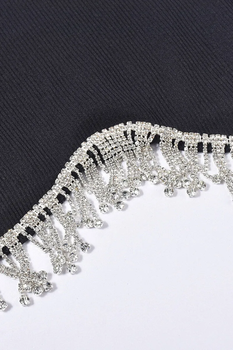 Stylish Rhinestone Fringe Crop Top with One Shoulder