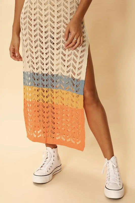 Color block open knit cover up