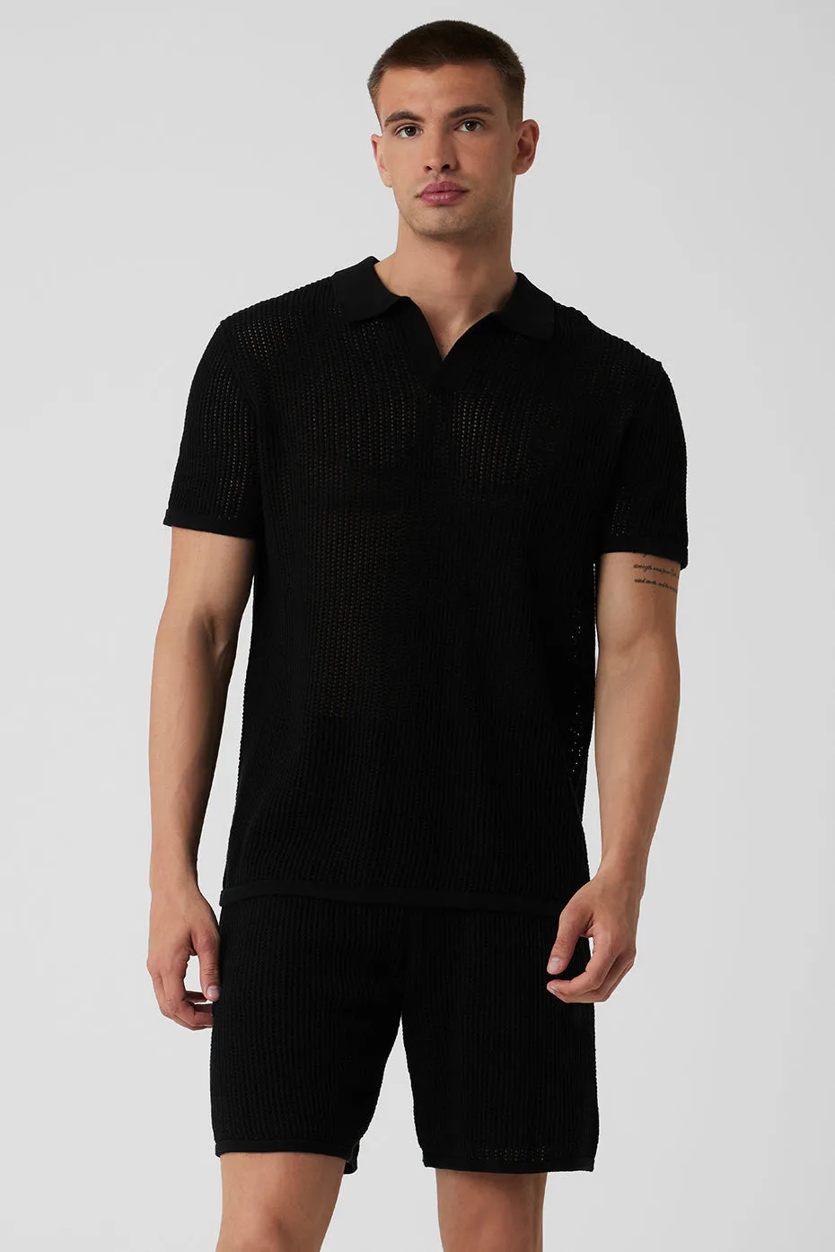 Open-Knit Polo - Black