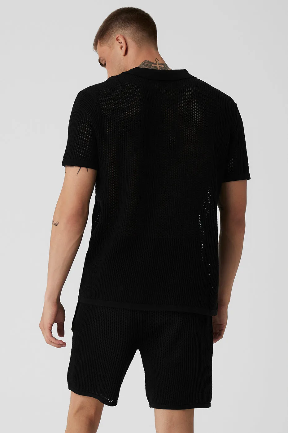 Open-Knit Polo - Black