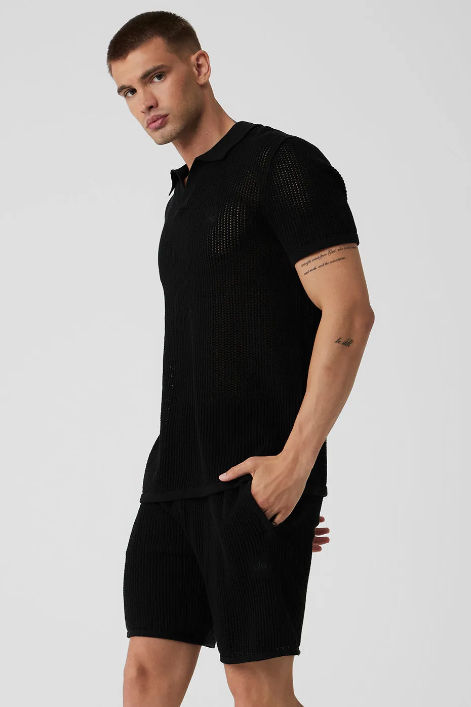 Open-Knit Polo - Black