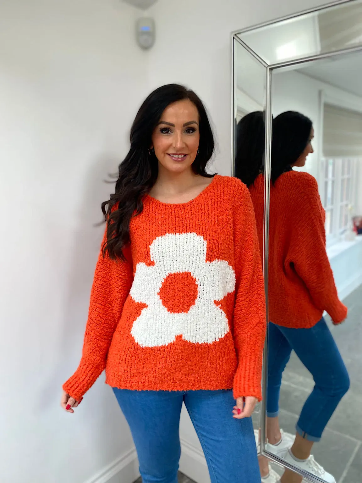 Orange Floral Knit Jumper Delilah Popcorn