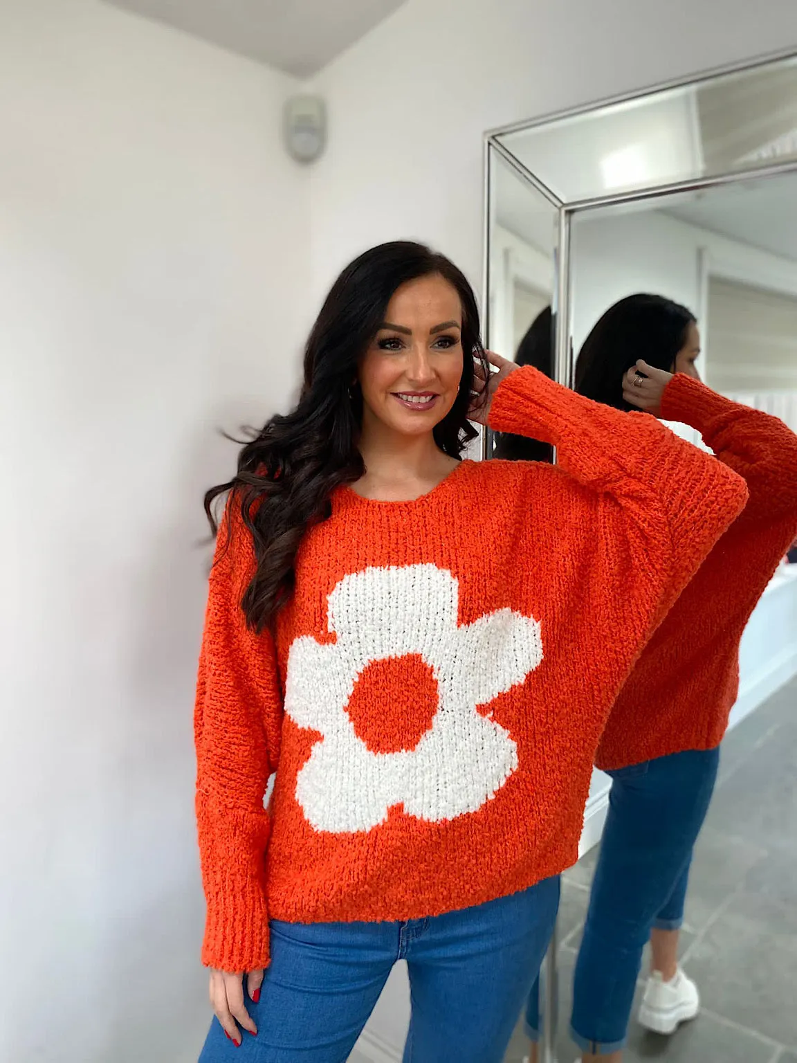 Orange Floral Knit Jumper Delilah Popcorn