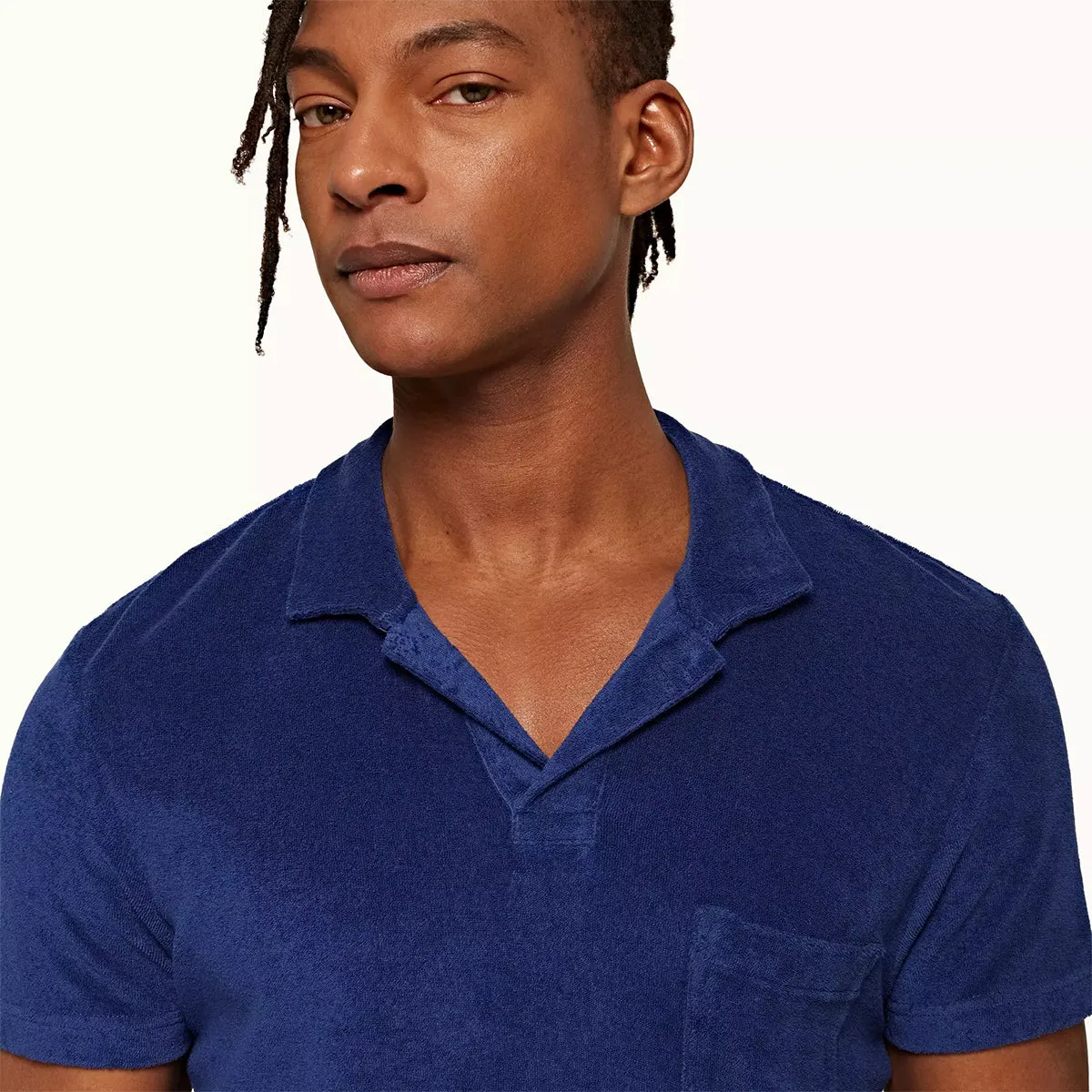 Orlebar Brown Blue Wash Terry Towelling Polo Shirt