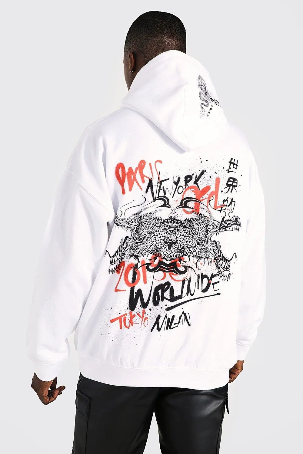 Oversized Graffiti Dragon Hood Graphic Hoodie