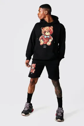 Oversized Teddy Graphic Short Hood Tracksuit