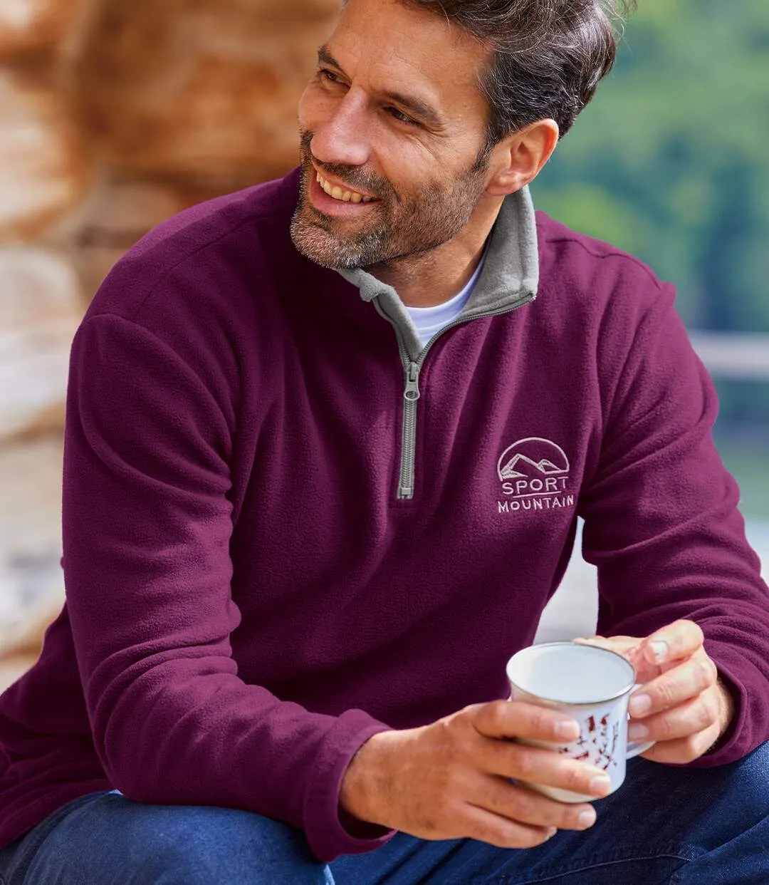 2-Pack Men's Microfleece Sweaters - Plum and Ecru