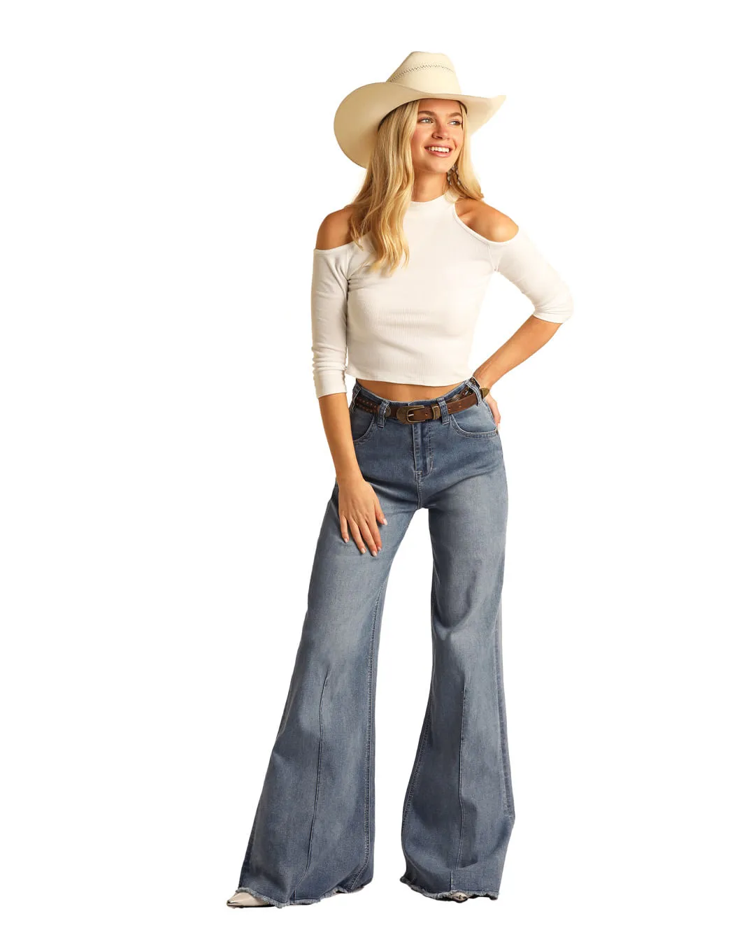 Womens' Medium Wash Palazzo Jeans by Panhandle Slim