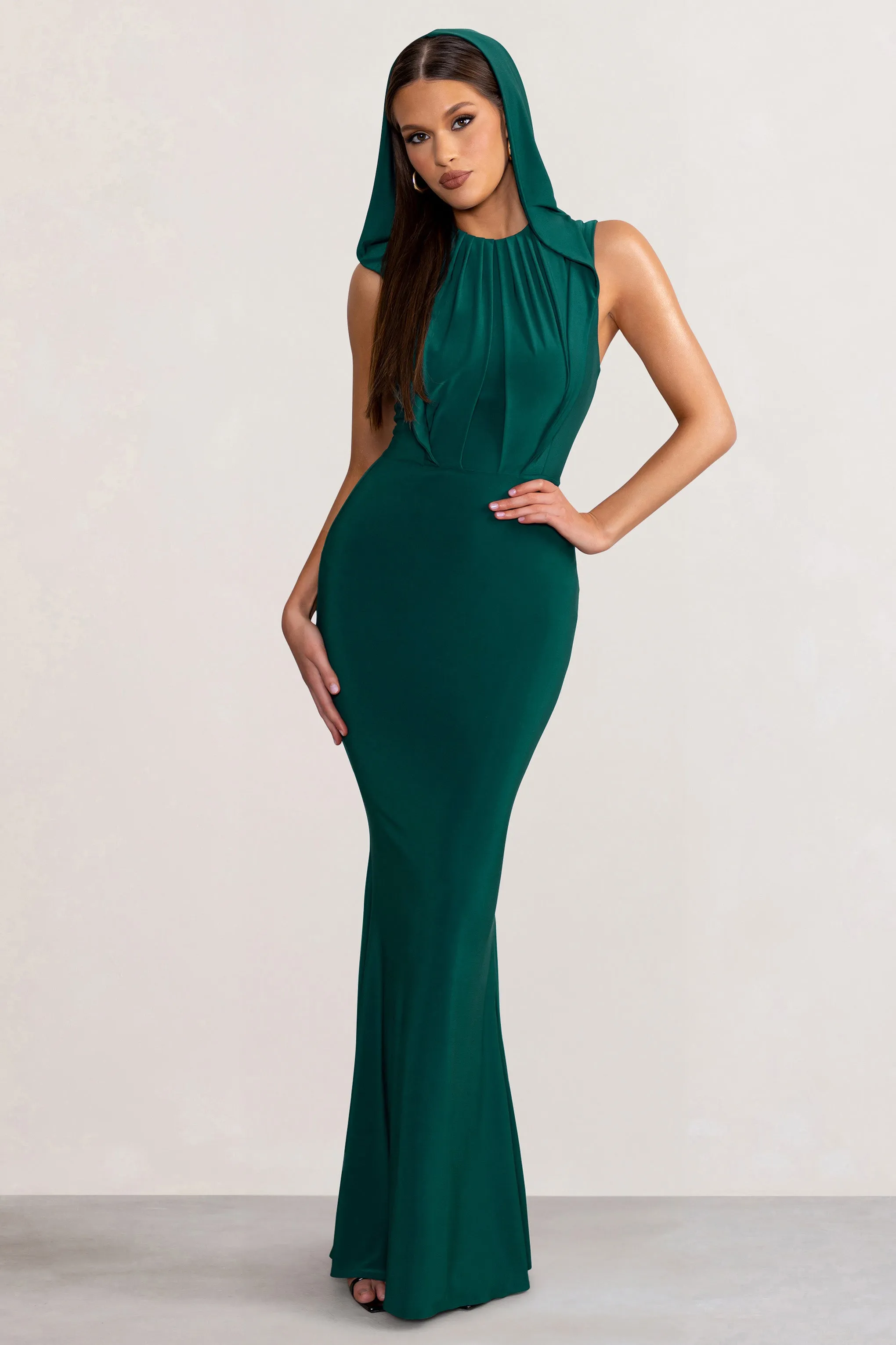 Phoenix Green Maxi Dress with Hood