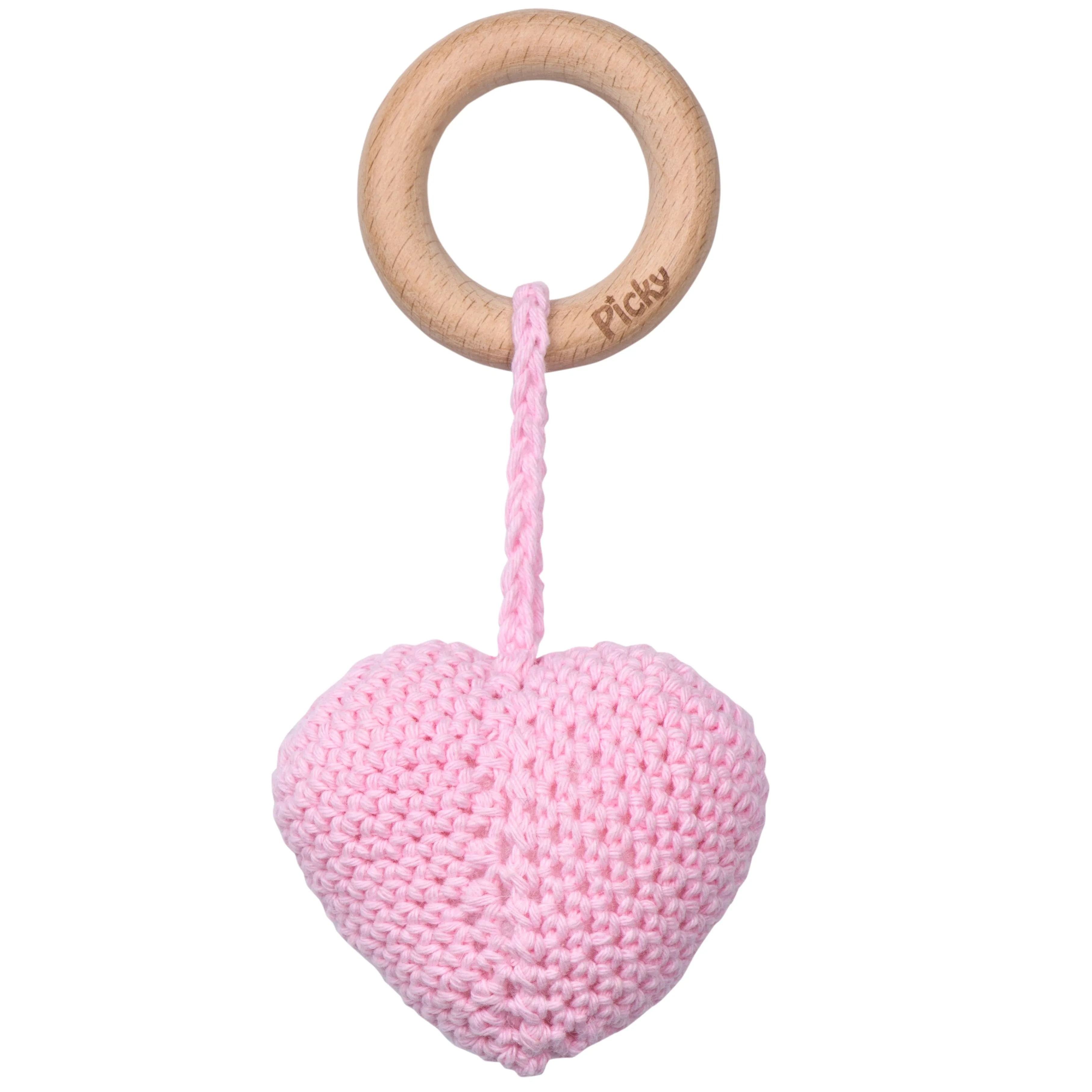 Baby Heart Rattle Teether - Dark Pink