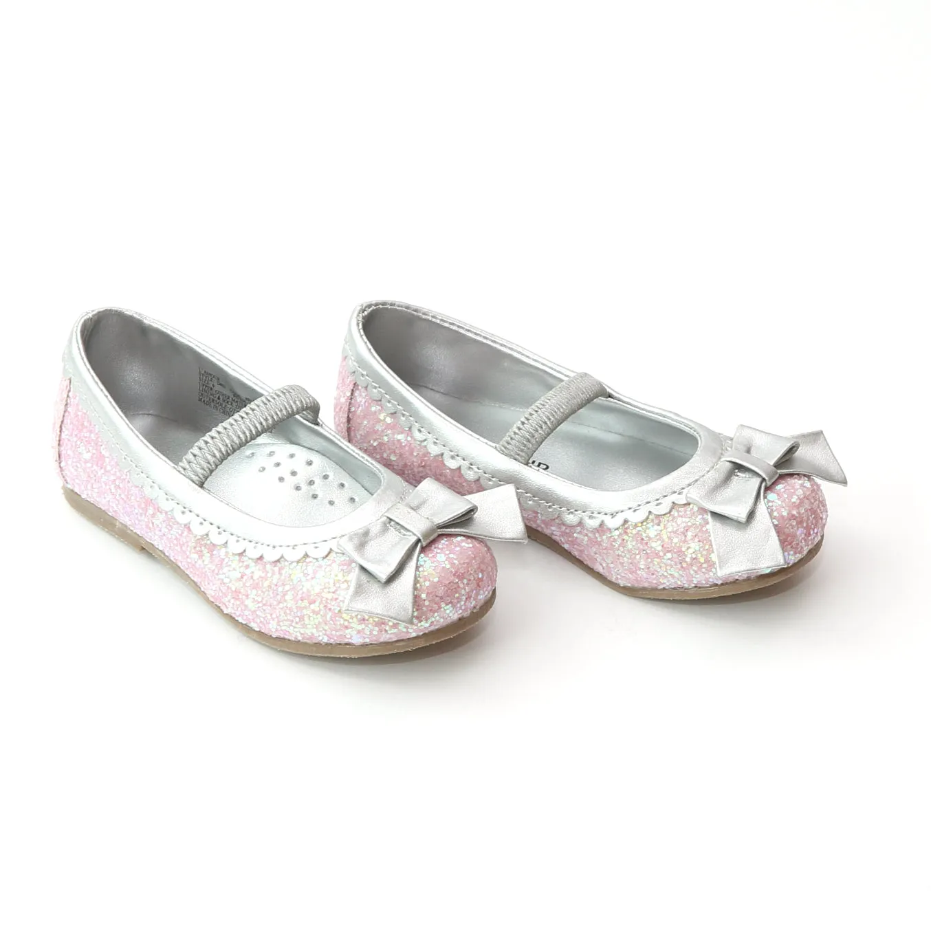 Pink Glitter Bow Flats by L'Amour Girls D401