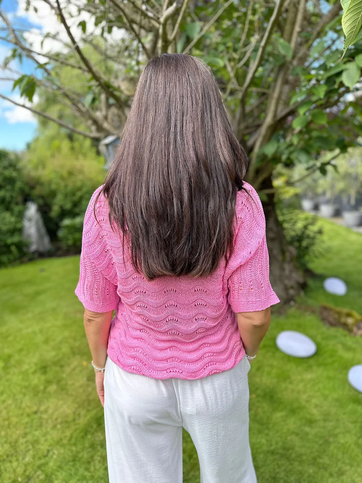 Pink Wavy Knit Short Sleeve Sharon