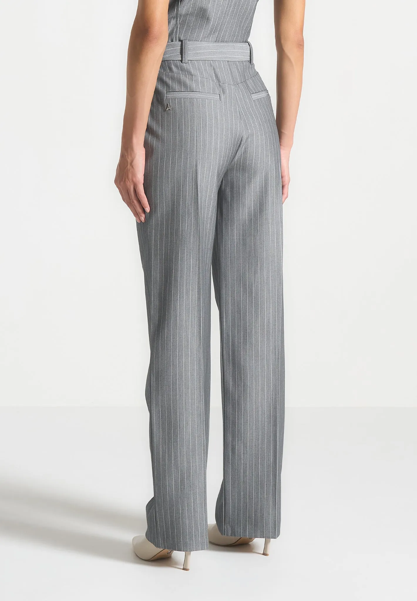 Pinstripe Twin Pleat Tailored Trousers - Grey