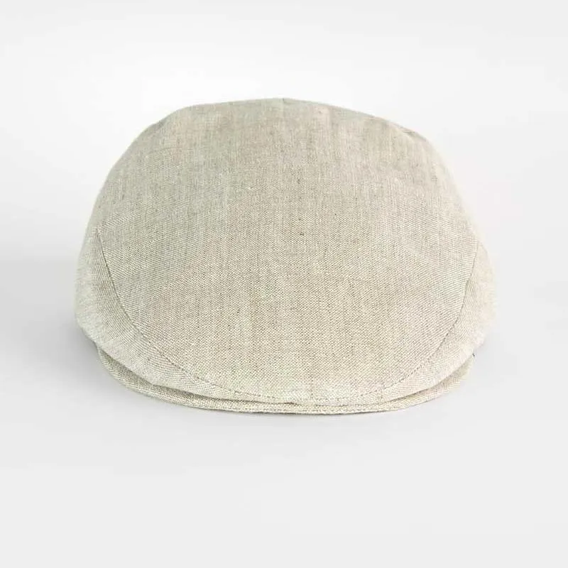 Plain Cream Linen Flat Cap