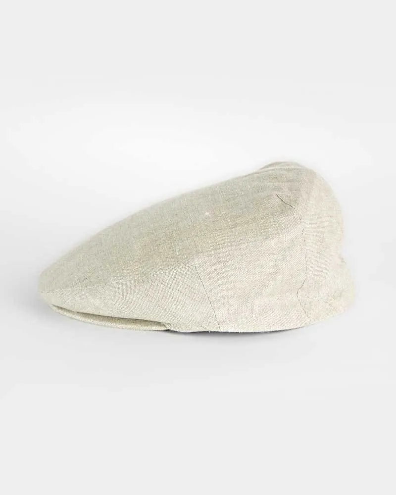 Plain Cream Linen Flat Cap