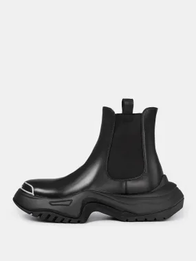 Platform Round Toe Black Chelsea Ankle Boots for Women