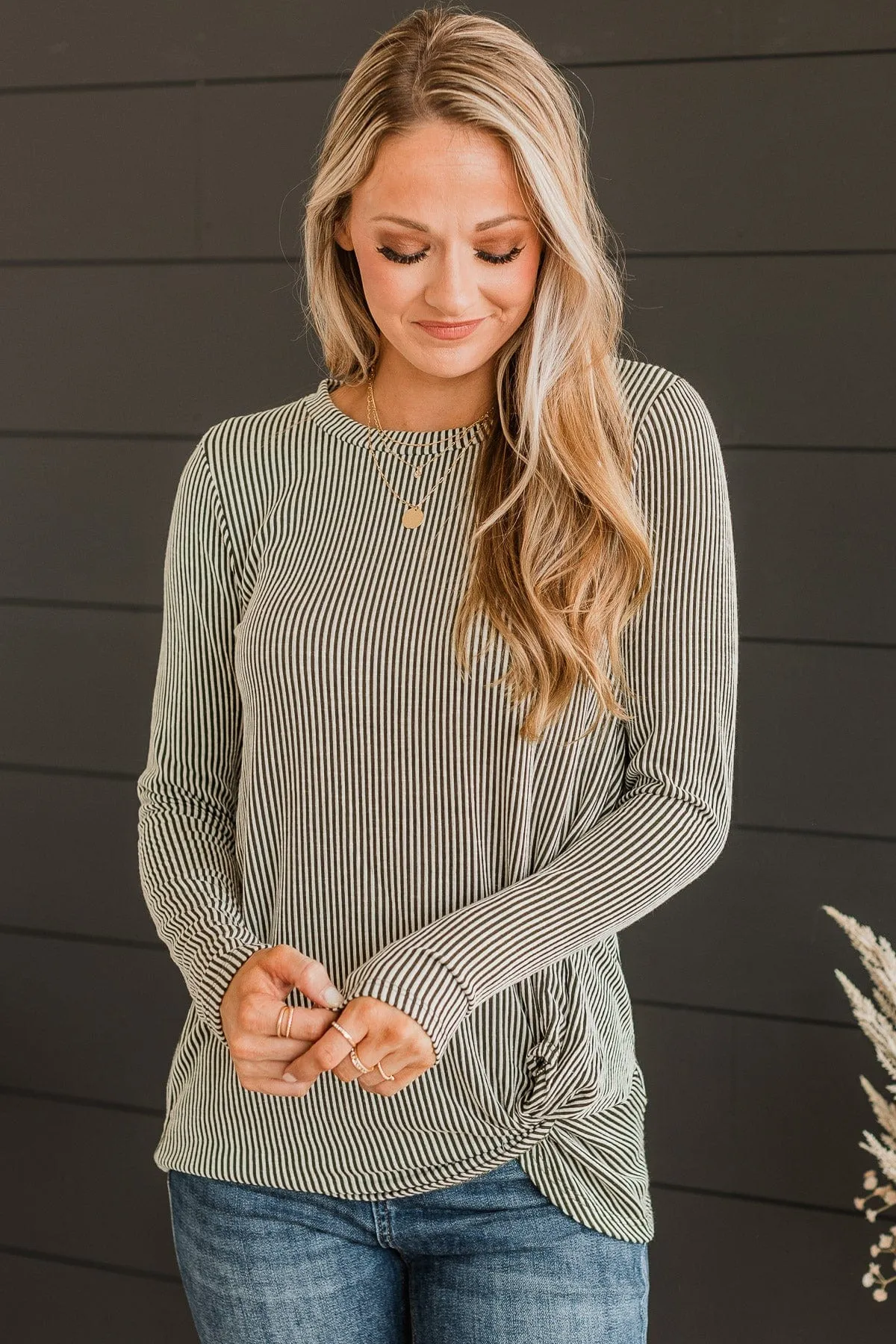 Ribbed Olive Knit Top