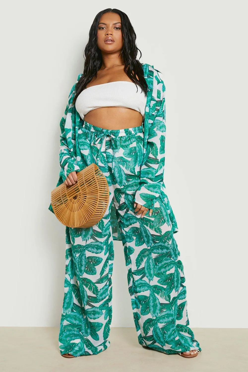 Plus Palm Print Beach Trousers