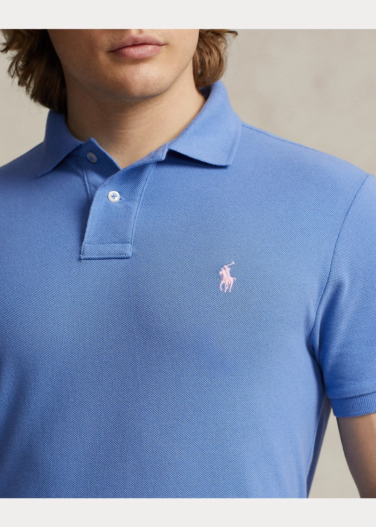 Polo Ralph Lauren - Polo cintré en coton piqué New England Blue