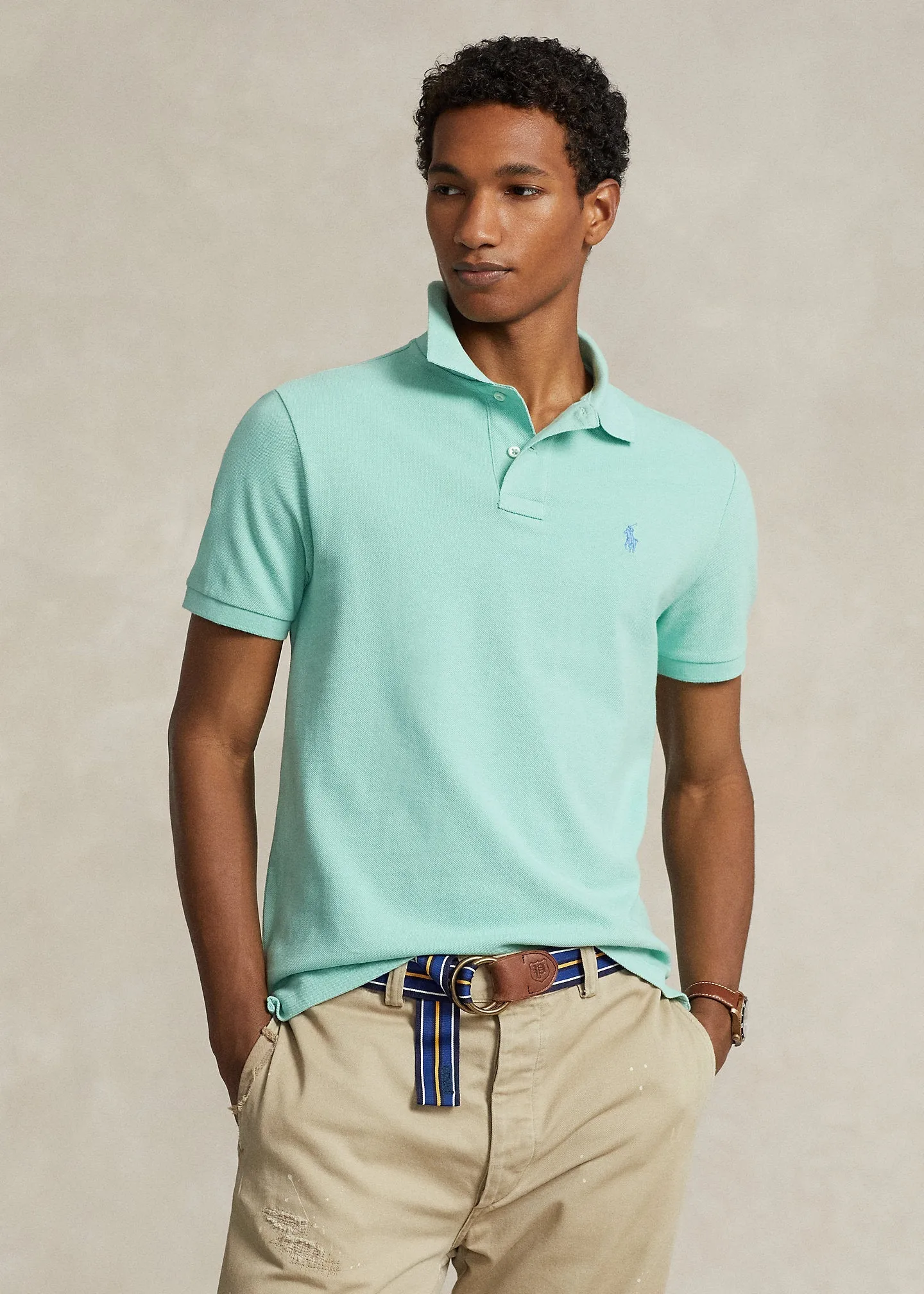 Polo Ralph Lauren - Polo coupe ajustée en piqué celadon/c7580