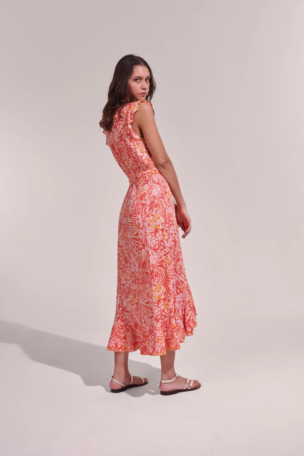 Poupette St. Barth Orange Tropical Midi Dress Aude